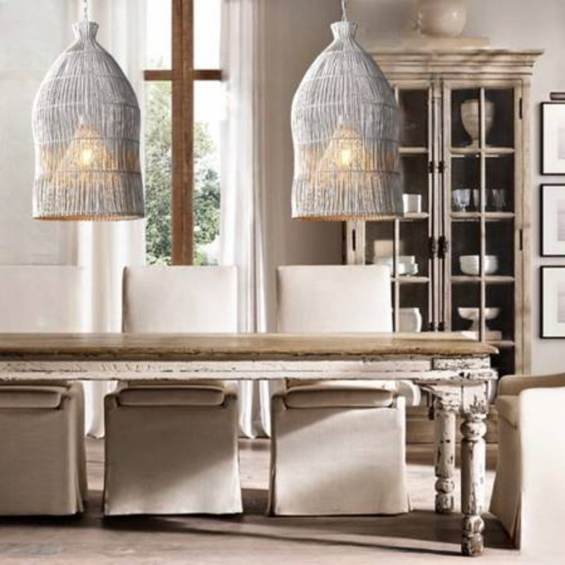 Muto Design LED Pendelleuchte Schwarz/Weiß Metall/Rattan Schlaf/Wohnzimmer