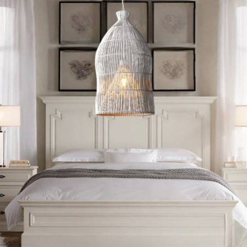 Muto Design LED Pendelleuchte Schwarz/Weiß Metall/Rattan Schlaf/Wohnzimmer