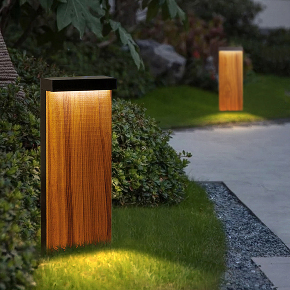 Ray Moderne rechteckige LED Außen-Wegeleuchte Holz Garten Metall 22/58CM Lang