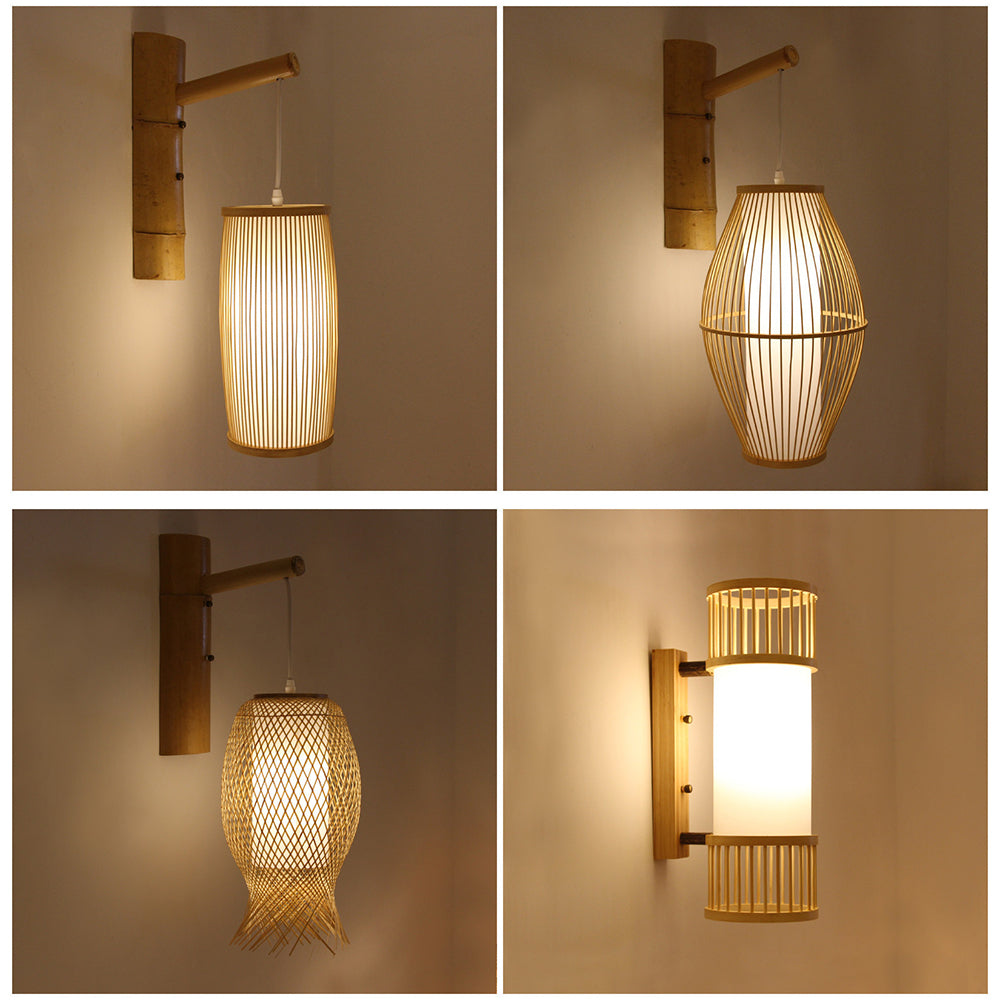 Muto Rustikale LED Wandleuchte Rattan/Acryl 4 Stile Schlafzimmer