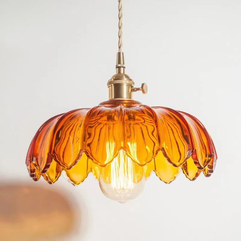 Valentina Retro LED Pendelleuchte Glas/Metall Blume Esszimmer