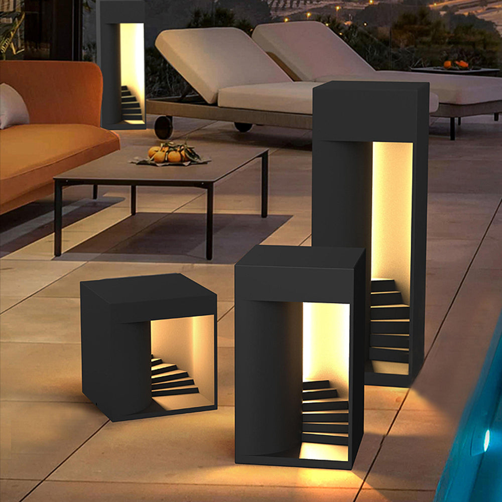 Ray Moderne Design Quadratische LED Außenleuchte Schwarz Garten-Flur Metall 3 Größen 27cm-43cm-73cm