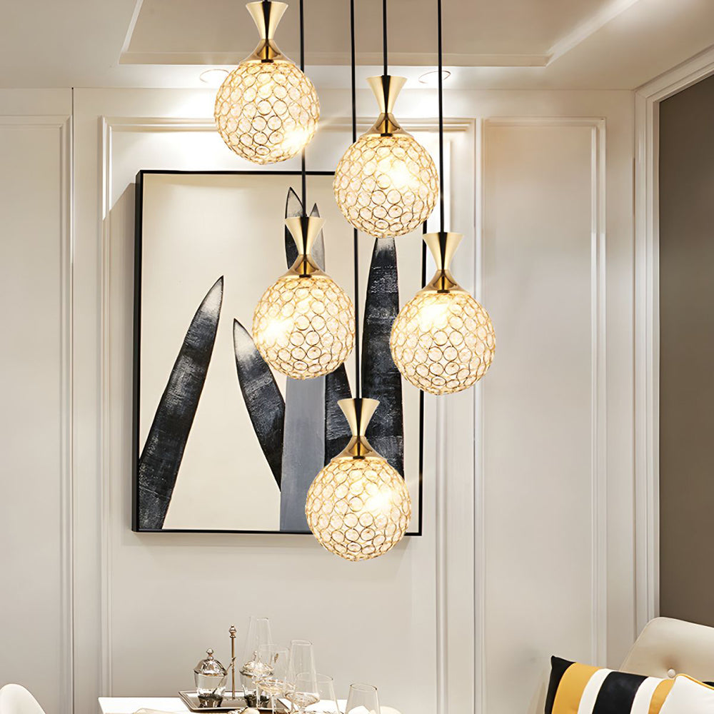 Valentina Modern LED Kugel Kristall Pendelleuchte Gold Wohnzimmer