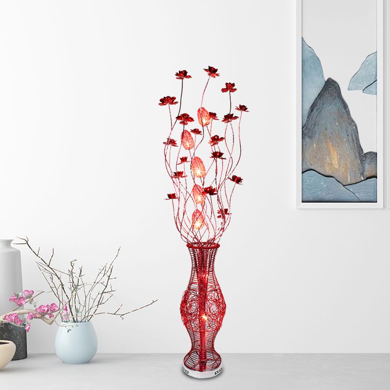Arisha Art Deco Stehleuchte Blumenvase, Rot, Wohnzimmer, Metall