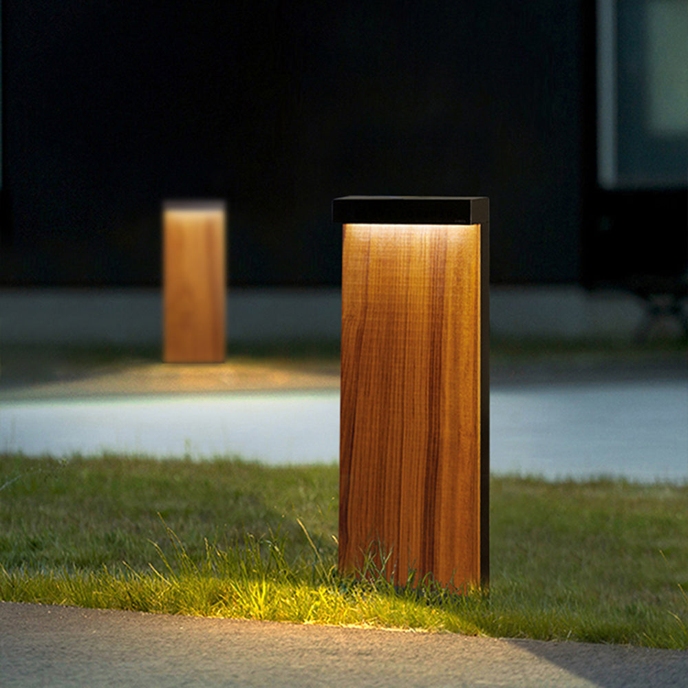 Ray Moderne rechteckige LED Außen-Wegeleuchte Holz Garten Metall 22/58CM Lang
