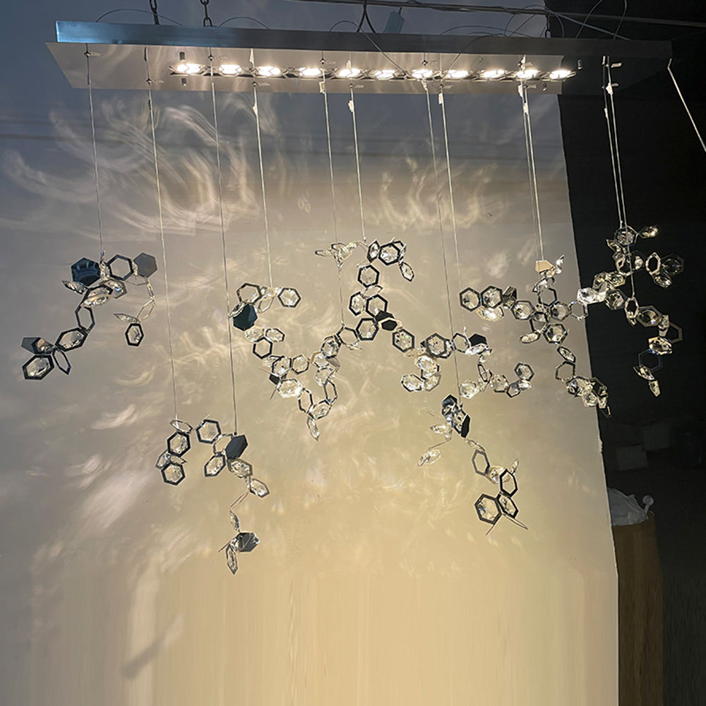 Olivia Modern LED Kronleuchter Silber Ess/Schlaf/Wohnzimmer Metall Kristall 80-100-120cm