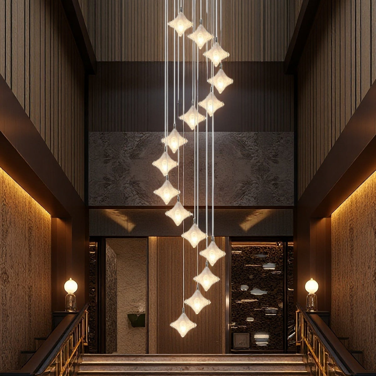 Art Deco Sterntreppe Pendelleuchte - Milchglas Hängeleuchte - Astris Altair