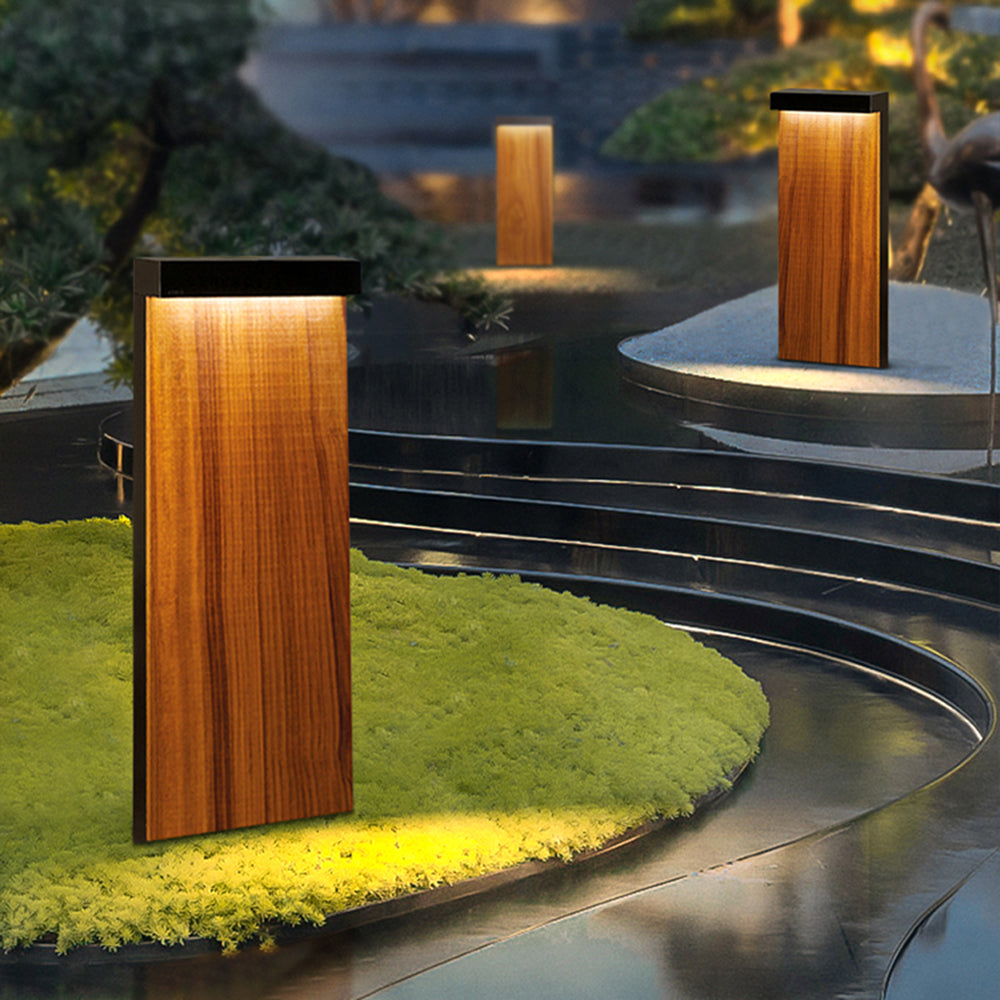 Ray Moderne rechteckige LED Außen-Wegeleuchte Holz Garten Metall 22/58CM Lang