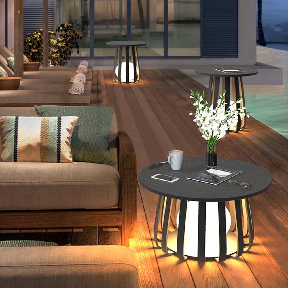 Ray Modern LED Außenstehleuchte mit Tisch Schwarz Garten Metall Solar 2 Stile