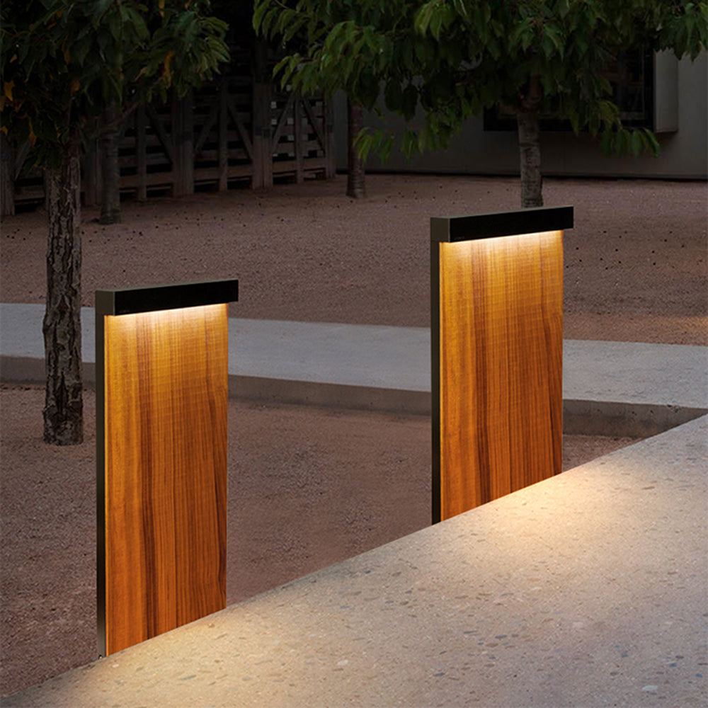Ray Moderne rechteckige LED Außen-Wegeleuchte Holz Garten Metall 22/58CM Lang