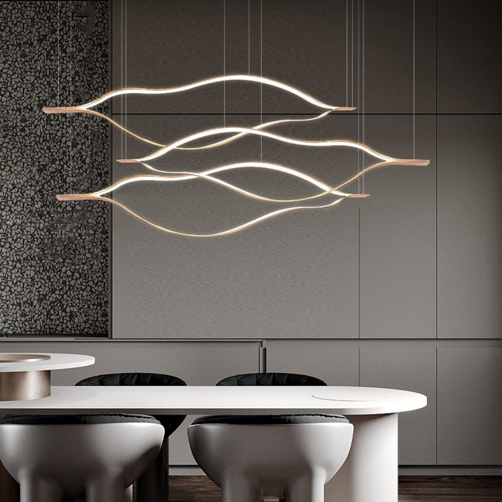 Arisha Modern Linear Geometrisch LED Pendelleuchte Gold Wohnzimmer Metall Acryl