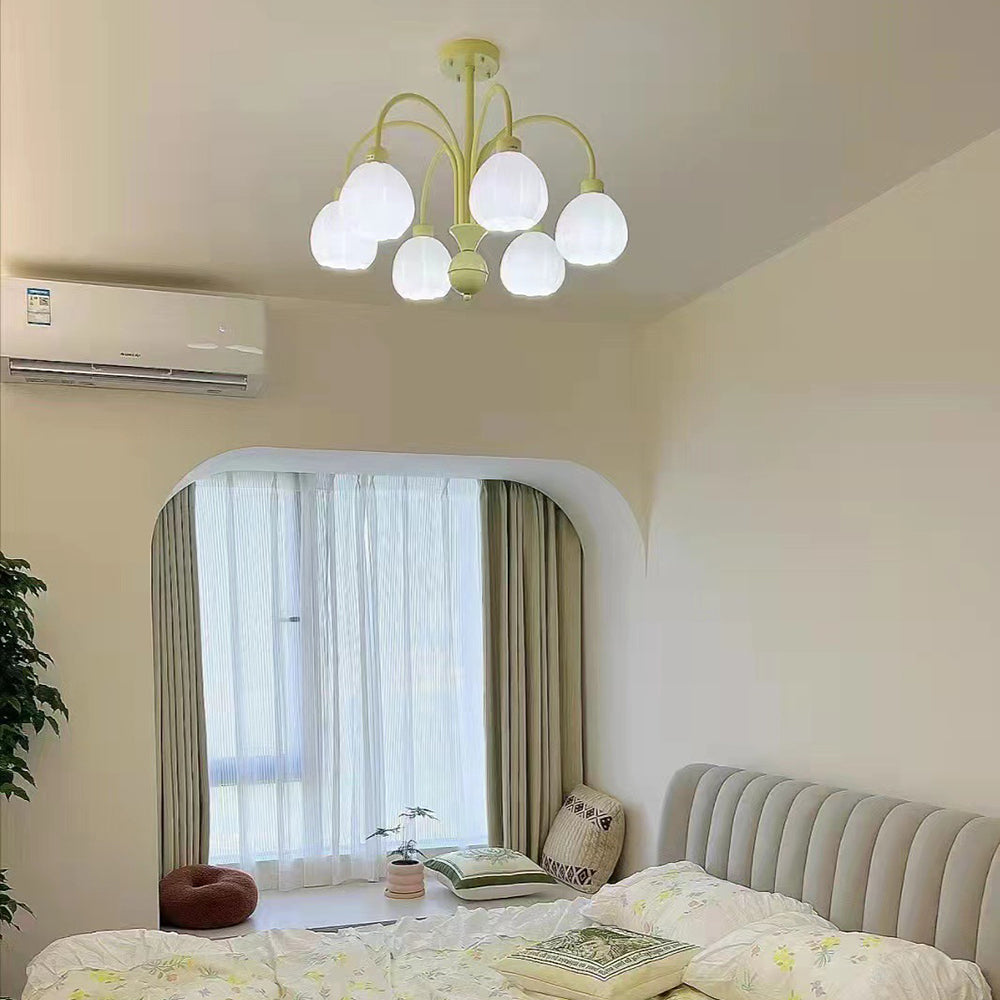 Arisha Modern LED Deckenleuchte Blume Wohnzimmer, Weiß Grün, Metall Glas