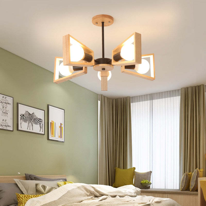 Muto Holz PendelleuchtenKronleuchter 3/5/6/8 Lichter für Schlafzimmer, Wohnzimmer