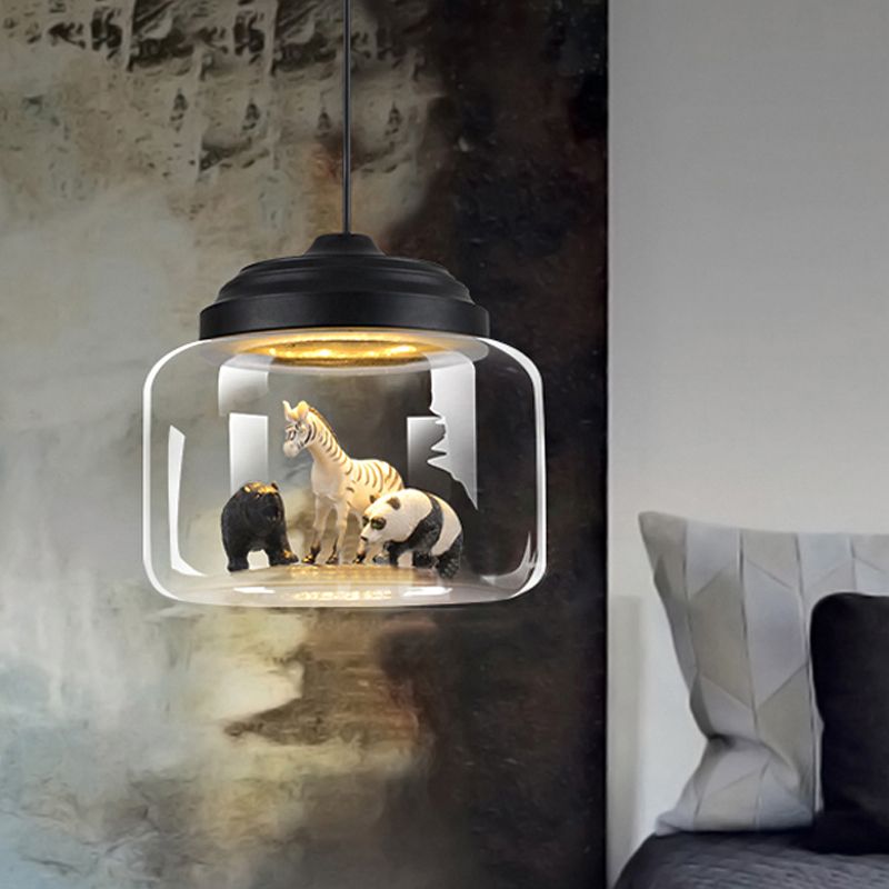 Arisha Design Tiere LED Pendelleuchte Schwarz/Weiß Wohn/Schlaf/Kinderzimmer Metall&Glas ∅ 24CM