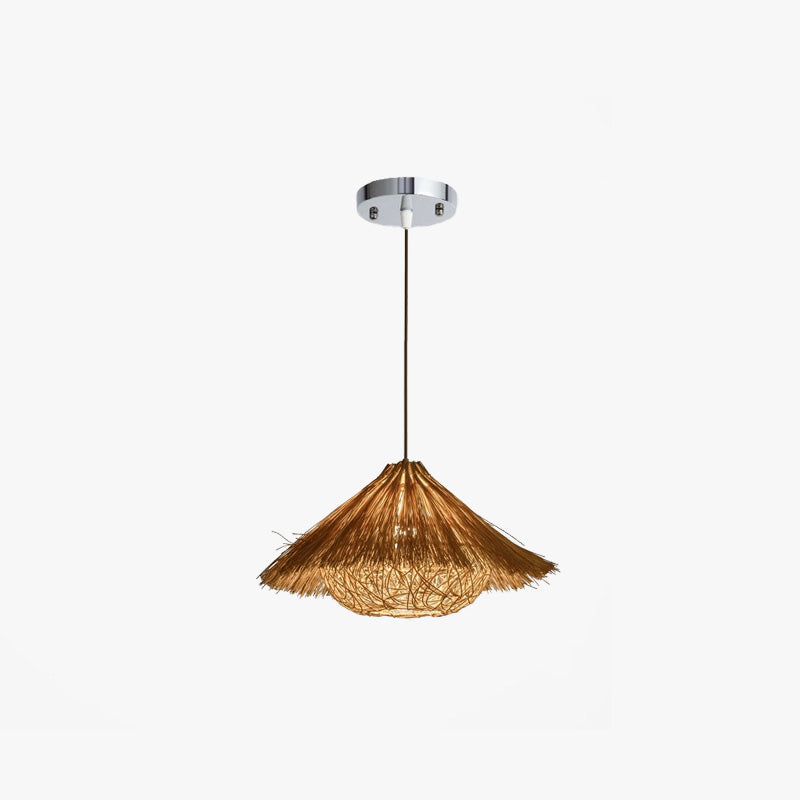 Muto Vintage LED Pendelleuchte Gelb/Braun Wohn/Esszimmer Rattan