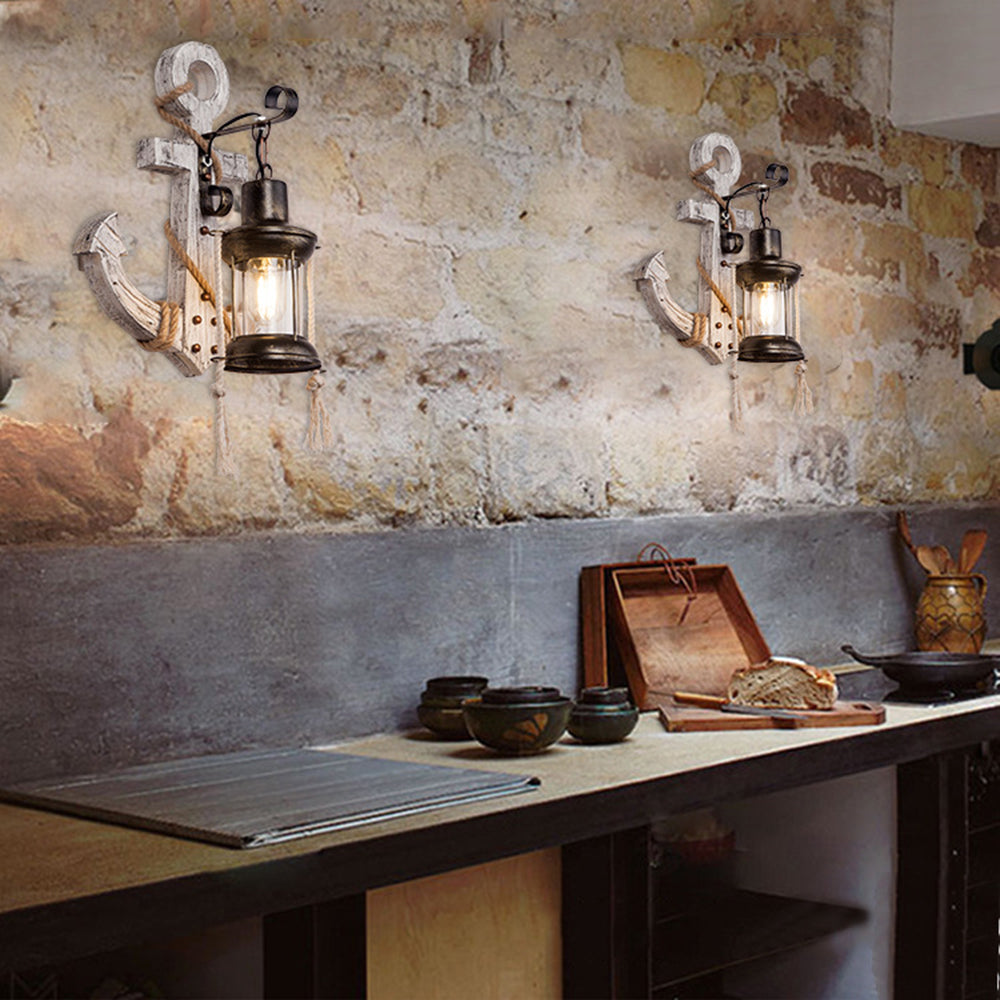 Epoch Vintage LED Wandleuchte Innen Anker Ess/Wohnzimmer Metall/Holz