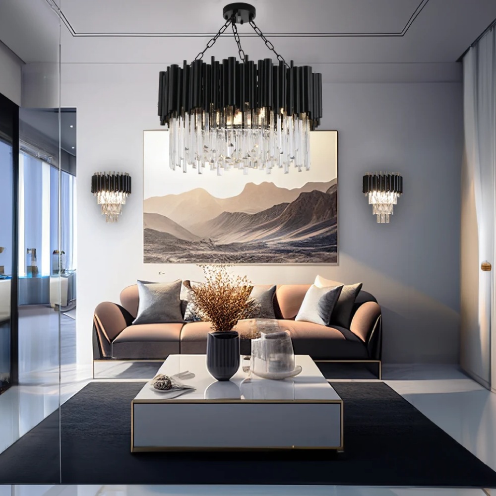 Kristy Industriell Metall/Kristall Kronleuchter Schwarz Wohnzimmer-Letslighting