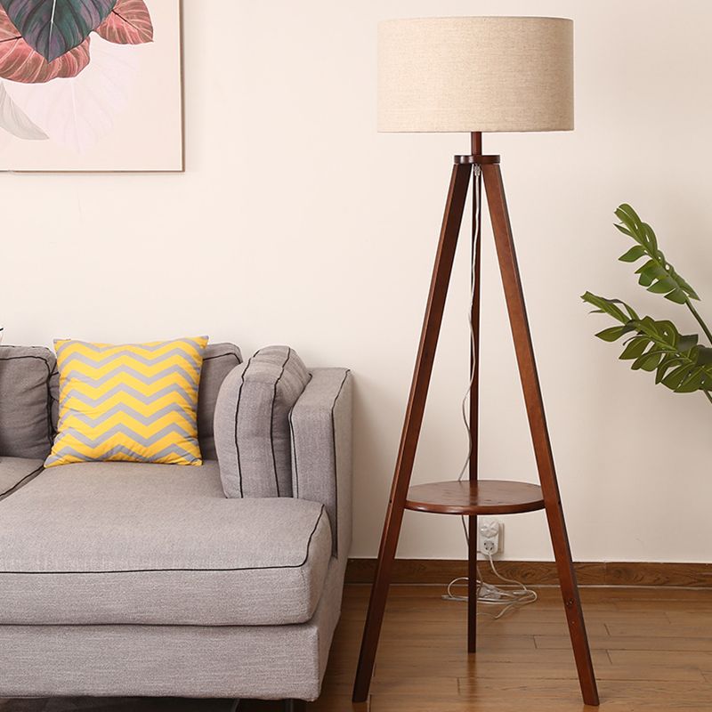 Muto Vintage LED Stehleuchte Triangle, Wohnzimmer, Beige, Holz/Stoff
