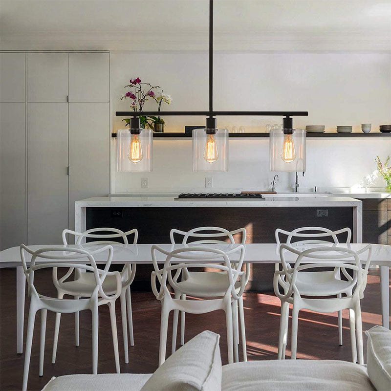 Arisha Industrial LED Kronleuchter Schwarz Metall Kücheninsel