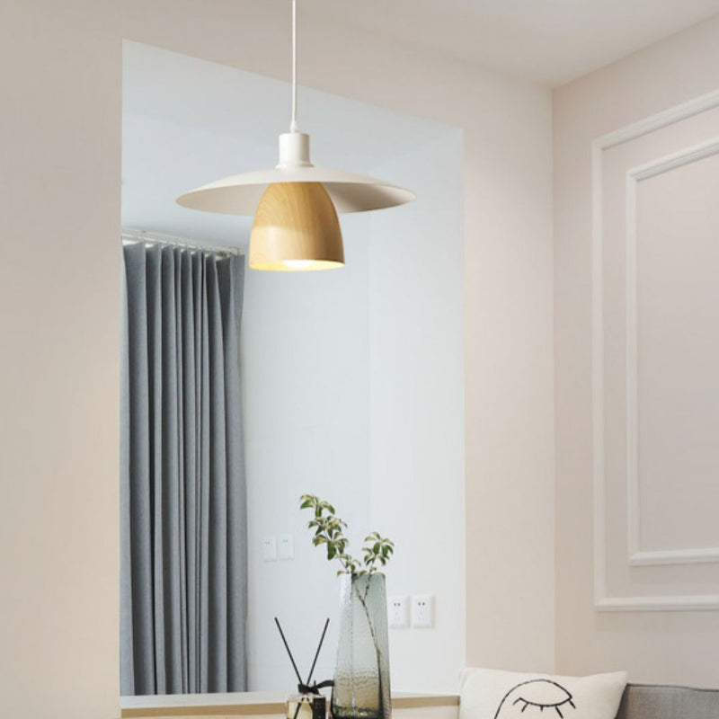 Valentina Moderne LED Pendelleuchte Weiß Holz Metall Schlafzimmer