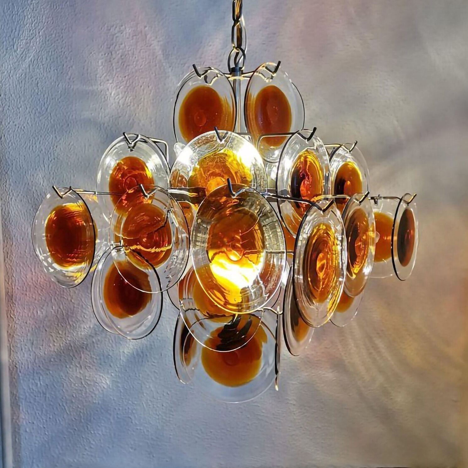 Aurora Kronleuchter Muranoglas Mid Century Nickel & Orange-Letslighting