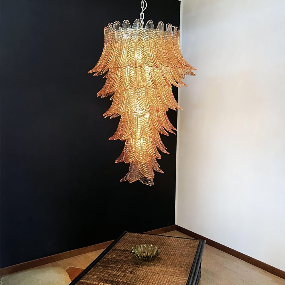 Aurora Chandelier Amber Glass Leaf Layered Statement Artistic - Neutralighting