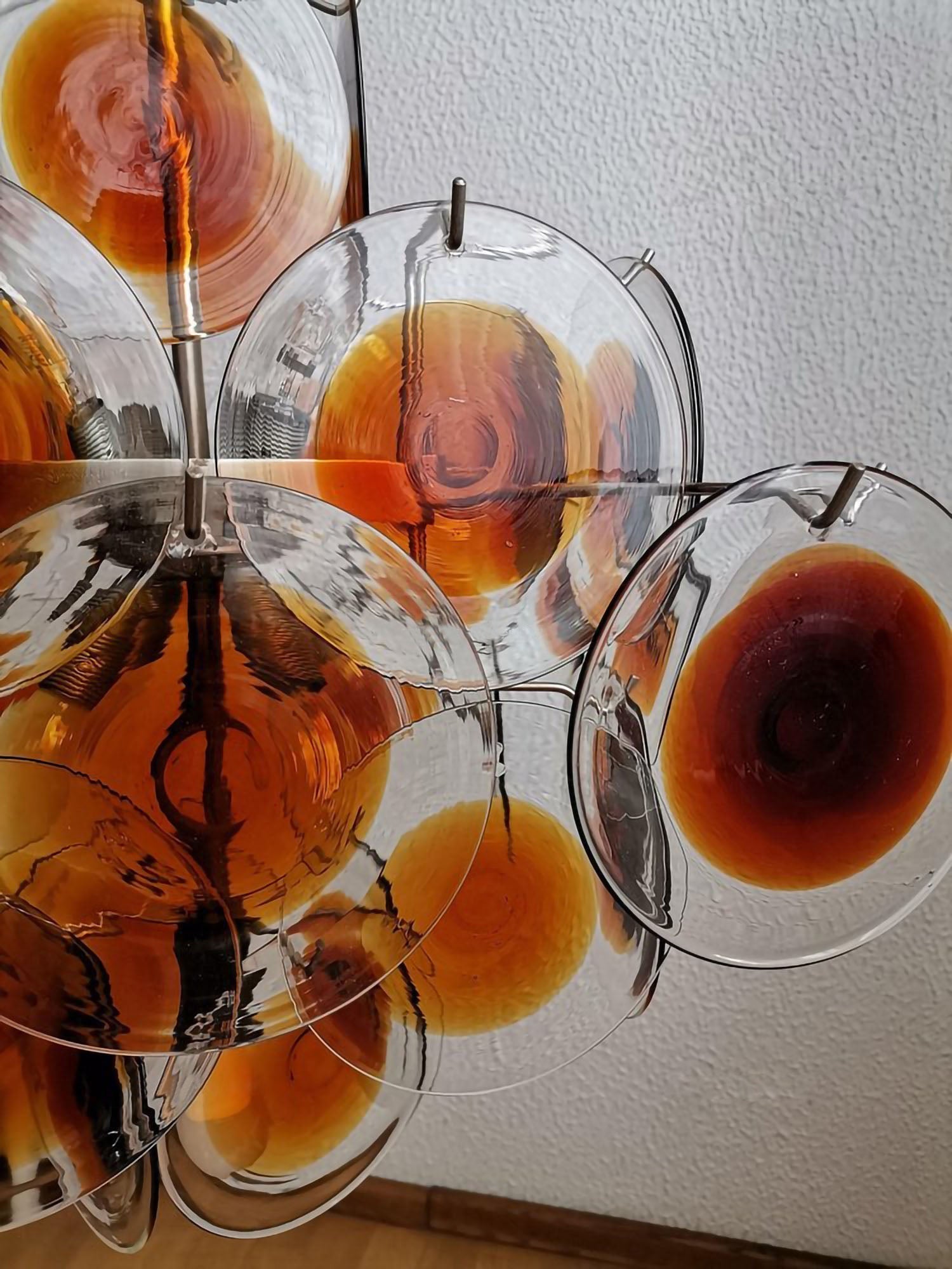 Aurora Kronleuchter Muranoglas Mid Century Nickel & Orange-Letslighting