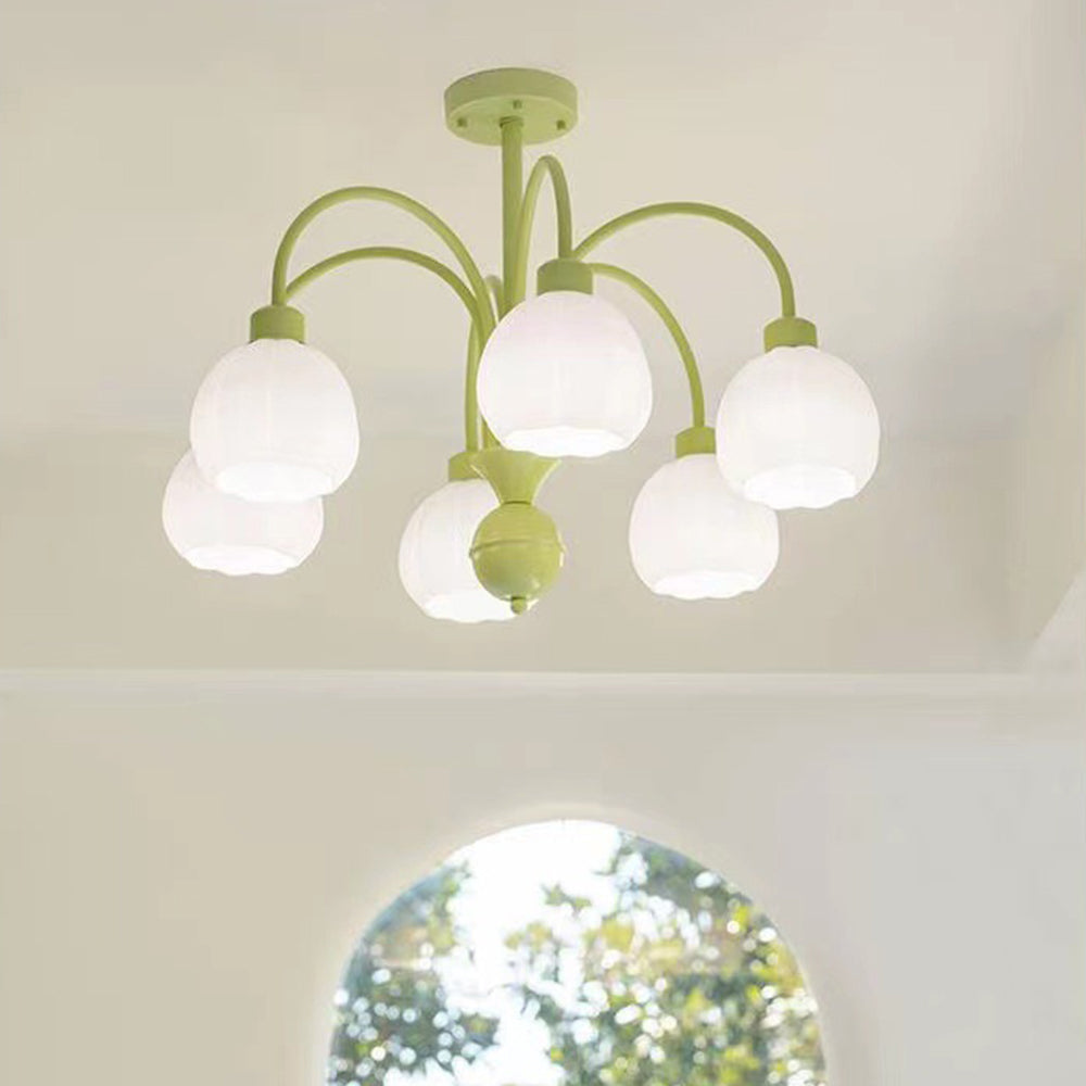 Arisha Modern LED Deckenleuchte Blume Wohnzimmer, Weiß Grün, Metall Glas