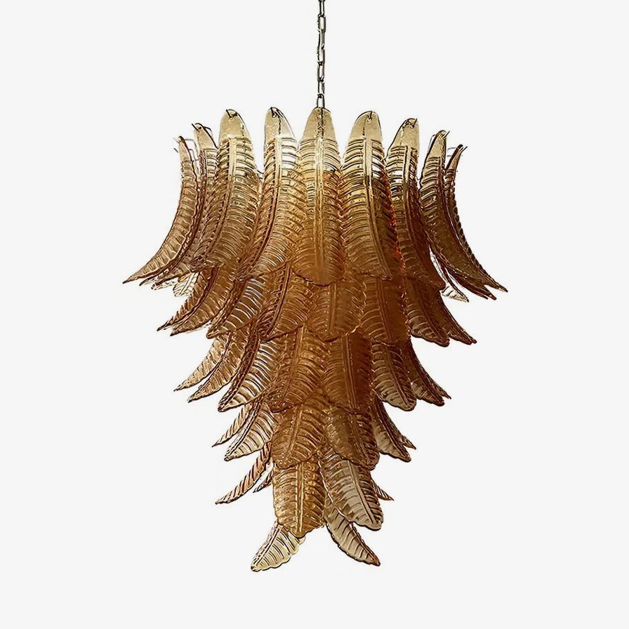 Aurora Chandelier Amber Murano Glass Leaves Layered - Neutralighting