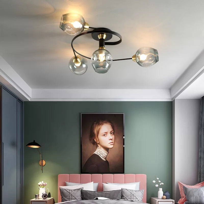 Valentina LED Deckenleuchte, Metall/Glas, Schwarz/Gold, Wohnzimmer