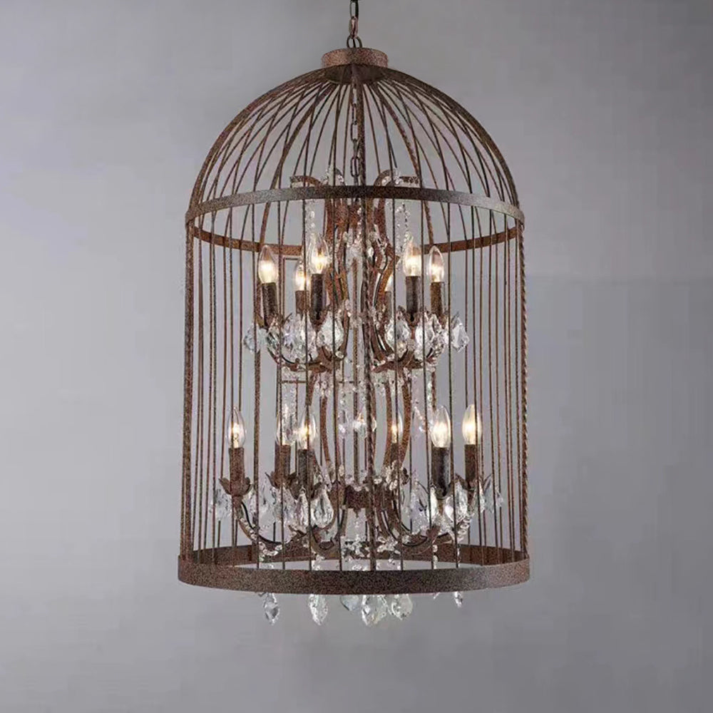 Kristy Retro LED Pendelleuchte Vogelkäfig Schwarz/Rost Wohn/Schlafzimmer Metall&Kristall 4/8/12-Flammig