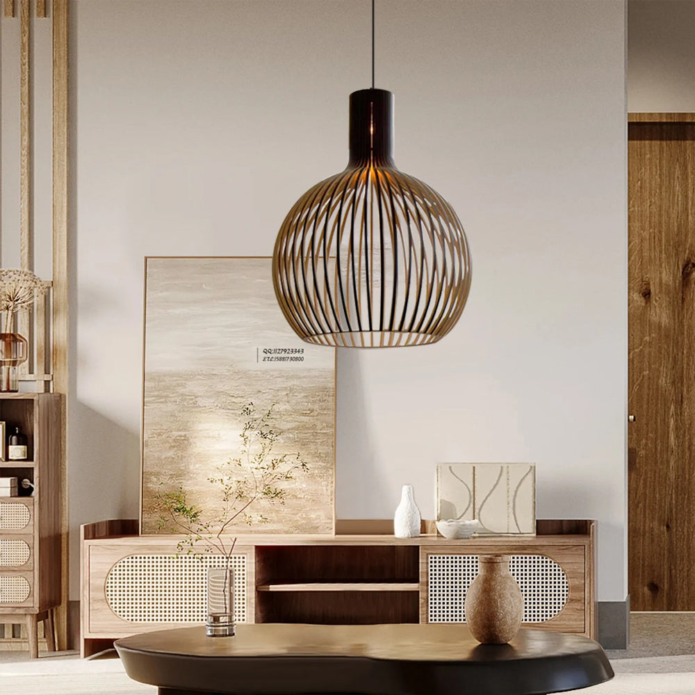 Muto Hölzerne Vogelkäfig-Lampe Pendelleuchte Holz Esszimmer