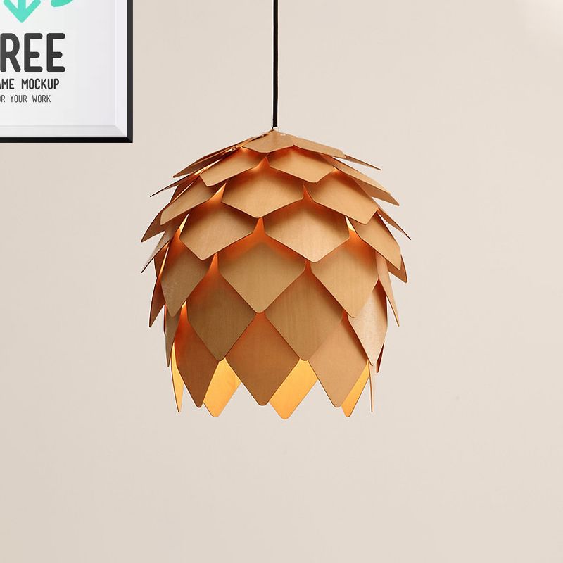 Muto Design LED Pendelleuchte Kiefernzapfen Gold Ess/Schlaf/Wohnzimmer Holz