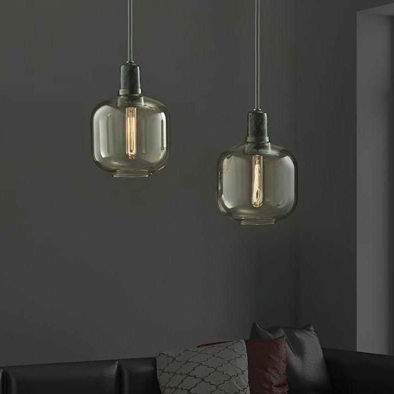 Valentina Designer Zylinder LED Pendelleuchte Bernstein/Rauchgrau Wohnzimmer Marmor/Glas