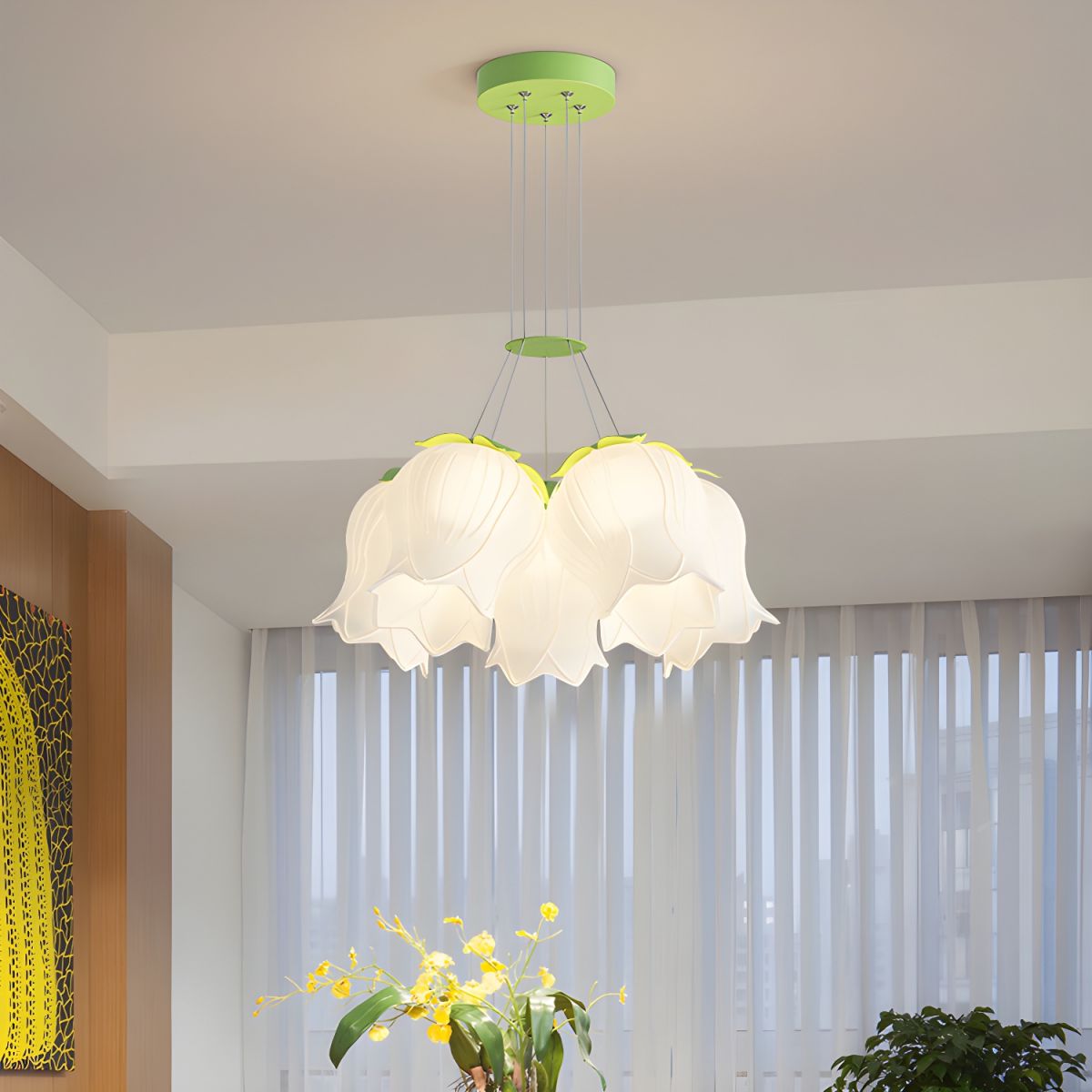 Olivia Moderner Blumen-Kronleuchter Glas, Weiß/Grün