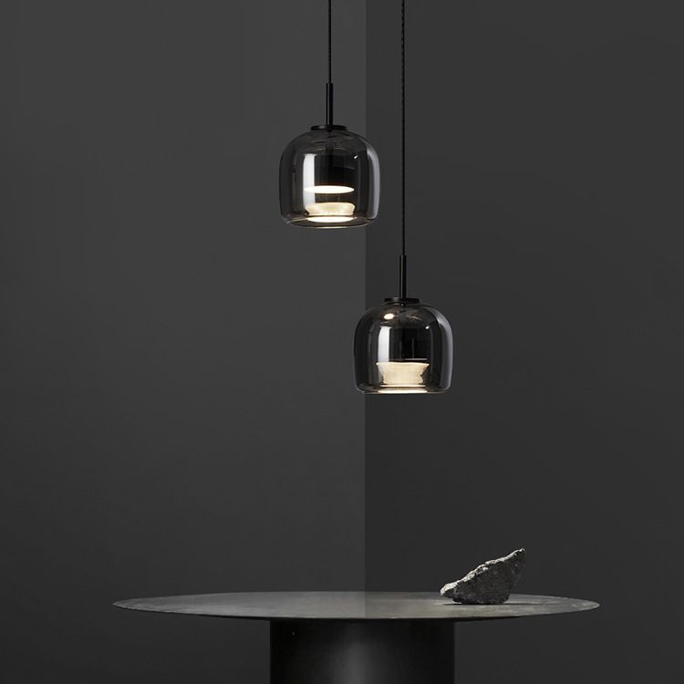 Valentina Modern LED Pendelleuchte Schale Wohnzimmer Schlafzimmer, Schwarz, Glas