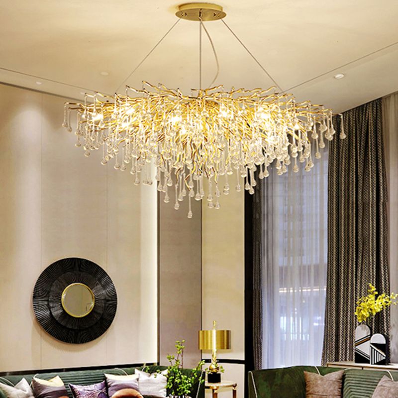 Arisha Design LED Kronleuchter Quastenförmige Gold Wohn/Schlaf/Esszimmer Metall&Kristall ∅60CM/80CM/100CM