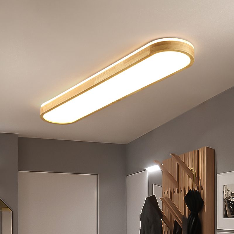 Muto Modern Oval LED Deckenleuchte Holz Wohn/Schlafzimmer Holz&Acryl 65/90/120CM Lang