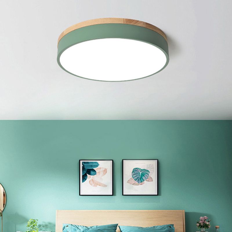 Aria Modern LED Deckenleuchte Rund, Weiß/Gelb/Grün/Grau, Schlafzimmer, Metall Holz