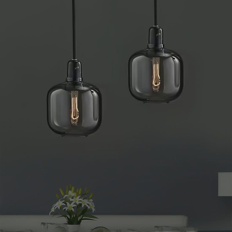 Valentina Designer Zylinder LED Pendelleuchte Bernstein/Rauchgrau Wohnzimmer Marmor/Glas