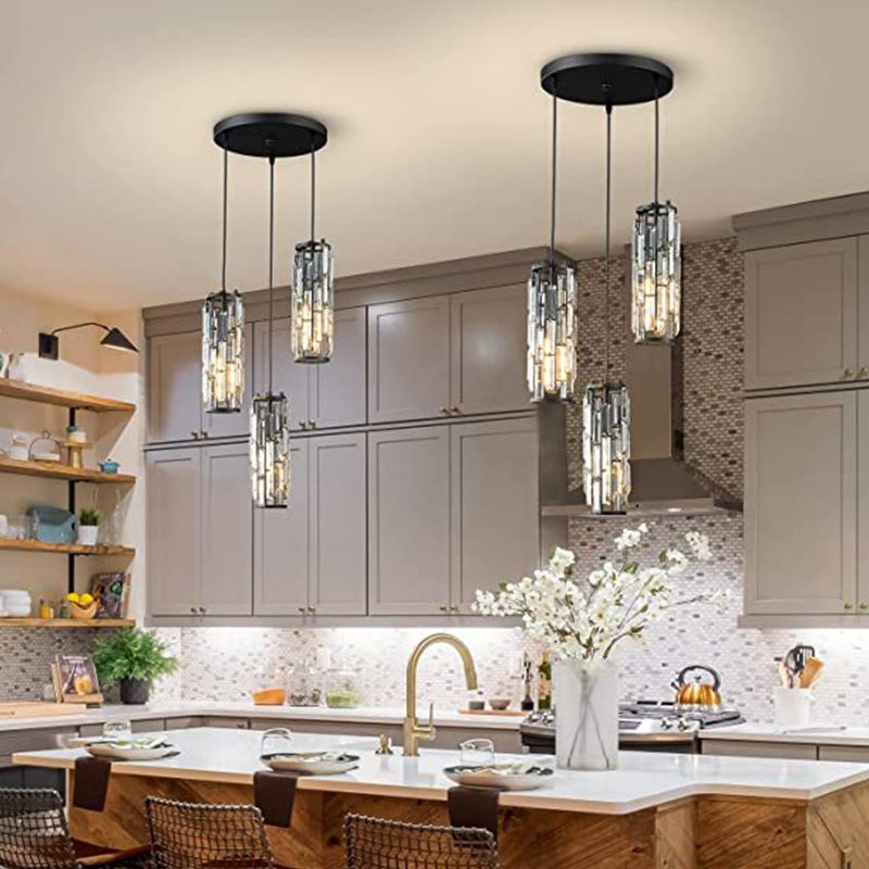 Kristy Design Clusterförmig LED Pendelleuchte Schwarz/Gold Esszimmer Esstisch Kristall 1/3/4-flammig