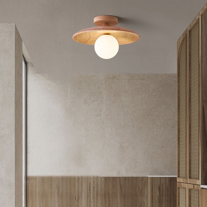 Arisha Modern LED Deckenleuchte Natur/Walnuss, Wohnzimmer, Glas Holz