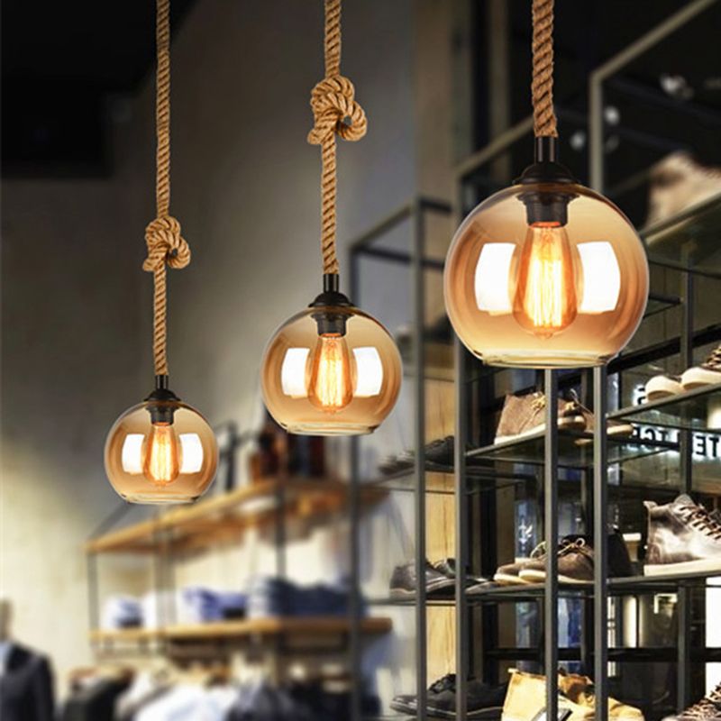 Valentina Industrial LED Pendelleuchte Klar/Bernstein Wohn/Schlafzimmer Metall&Glas&Hanfseil ∅20/25CM