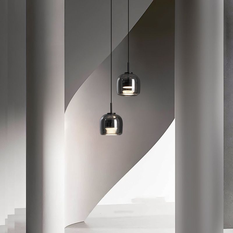 Valentina Modern LED Pendelleuchte Schale Wohnzimmer Schlafzimmer, Schwarz, Glas