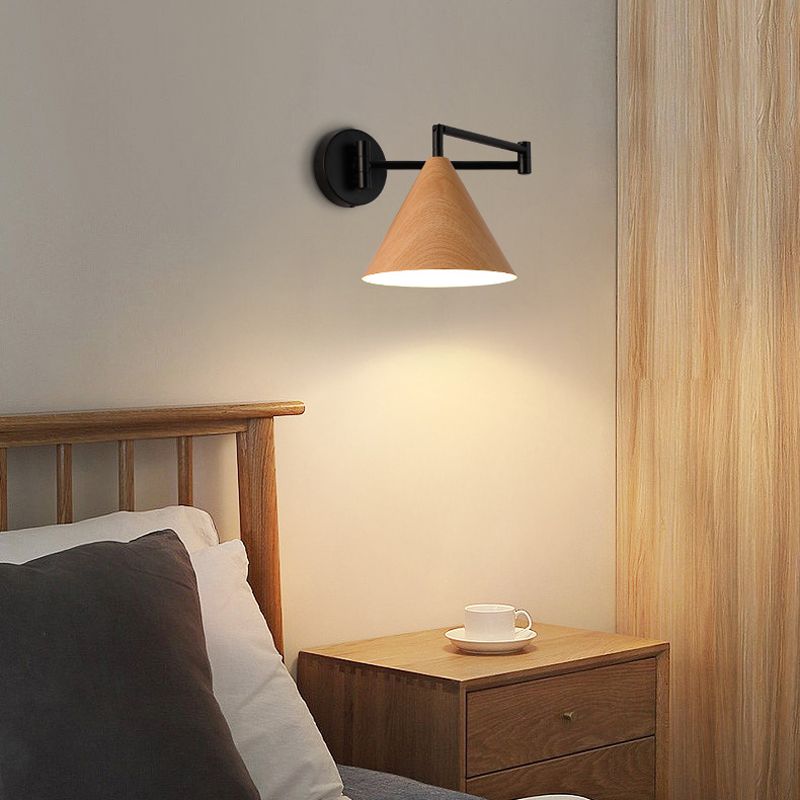 Muto Verstellbare Wandleuchte, Kegelförmig, Metall/Holz, Schlafzimmer