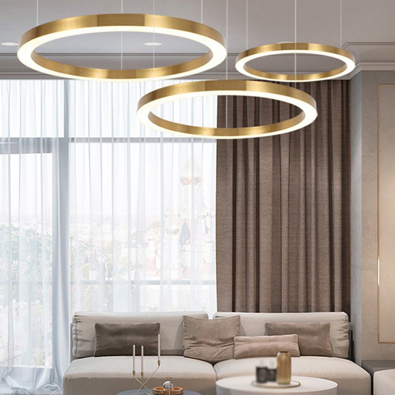Arisha Modern Pendelleuchte Ring Wohnzimmer Schlafzimmer, Gold, Metall Acryl