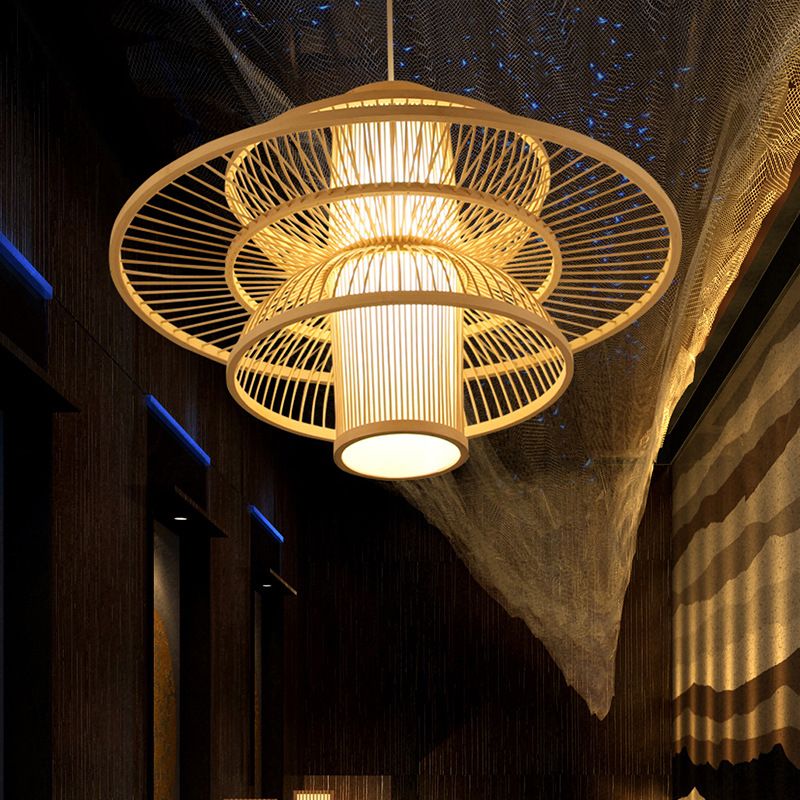 Muto Modern LED Pendelleuchte Schwarz/Beige Wohn/Ess/Schlafzimmer Esstisch Rattan
