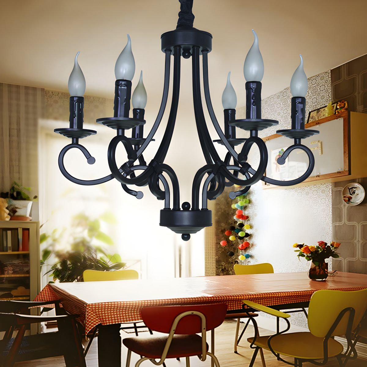 Kristy Vintage LED Kronleuchter Schwarz Metall Schlaf/Wohnzimmer