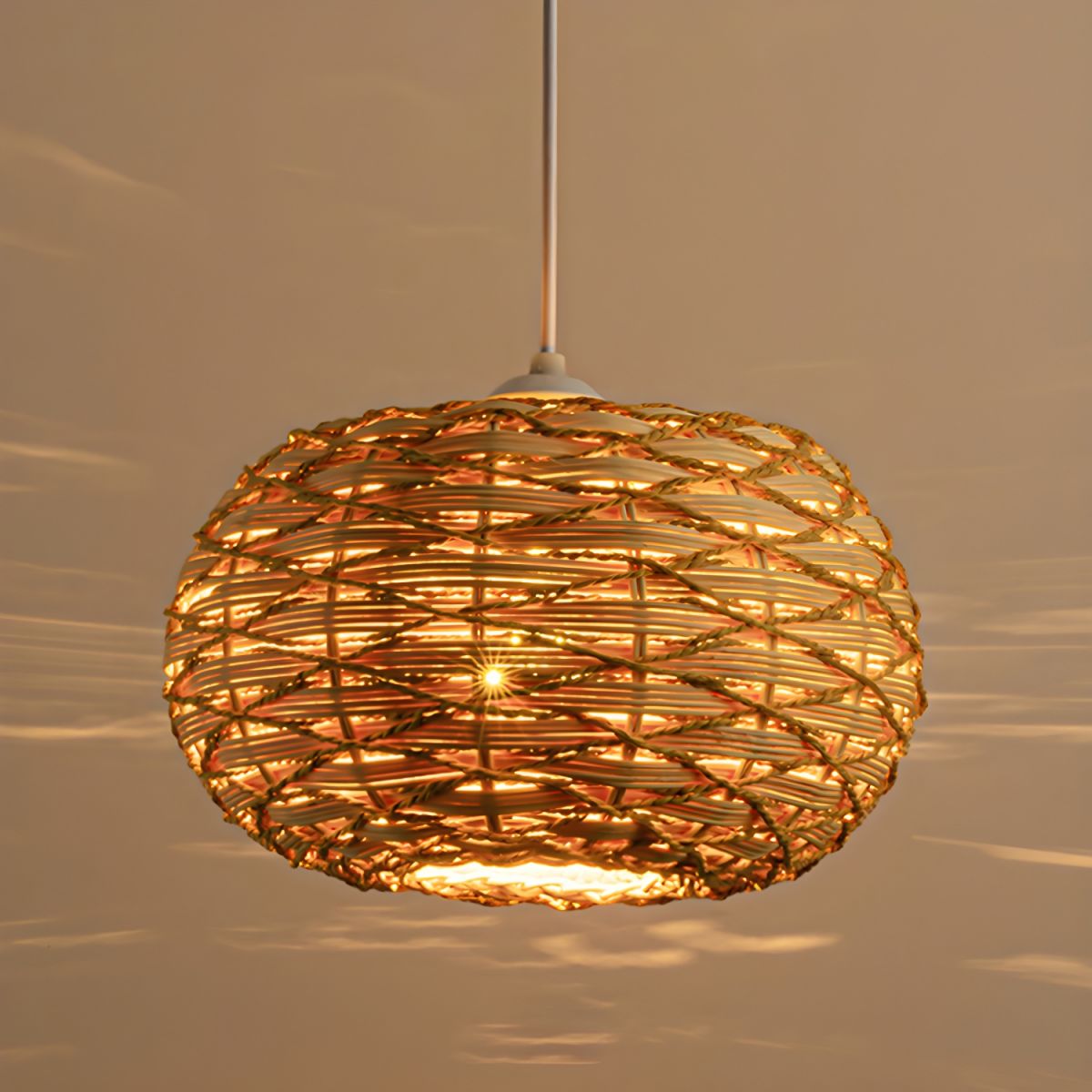 Ritta Retro LED Pendelleuchte Rattan Ess Wohnzimmer Restaurant