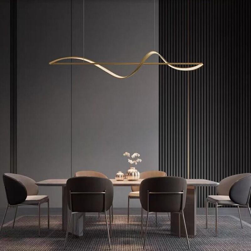 Louise Modern LED Pendelleuchte Linear, Schwarz/Gold, Esstisch, Metall/Acryl